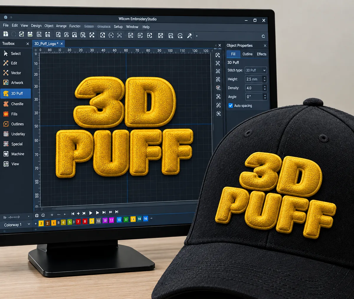 3D puff embroidery on a cap
