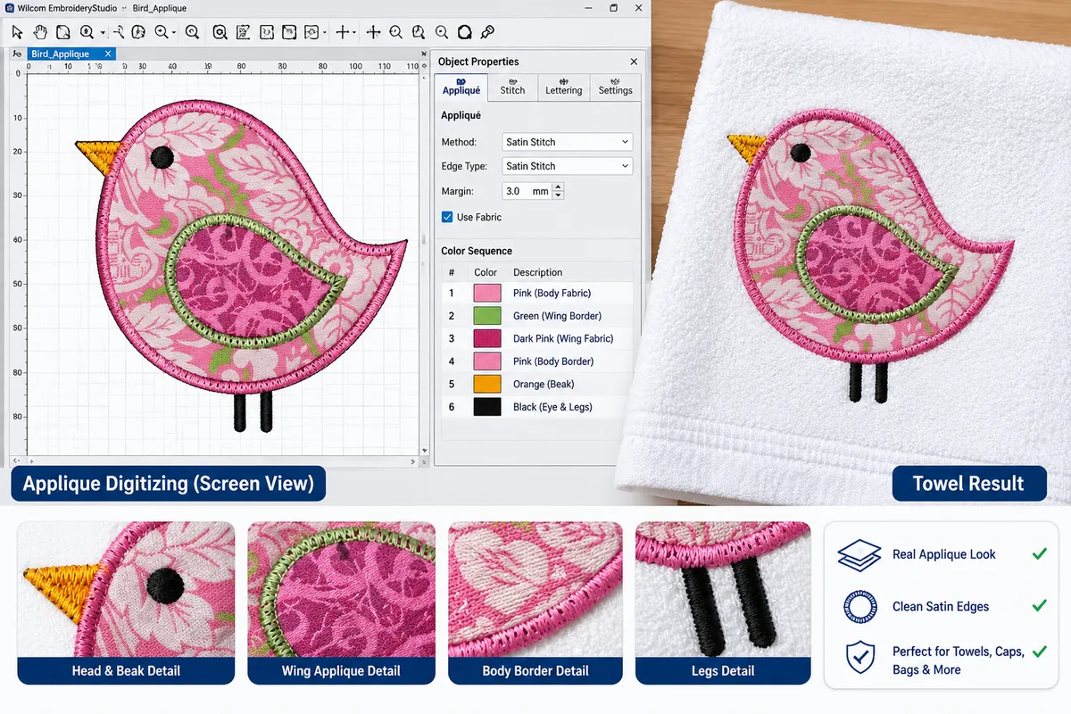 Applique embroidery digitizing