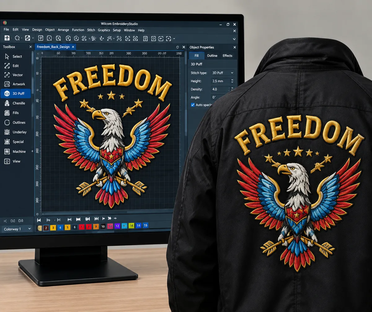 Jacket back embroidery digitizing