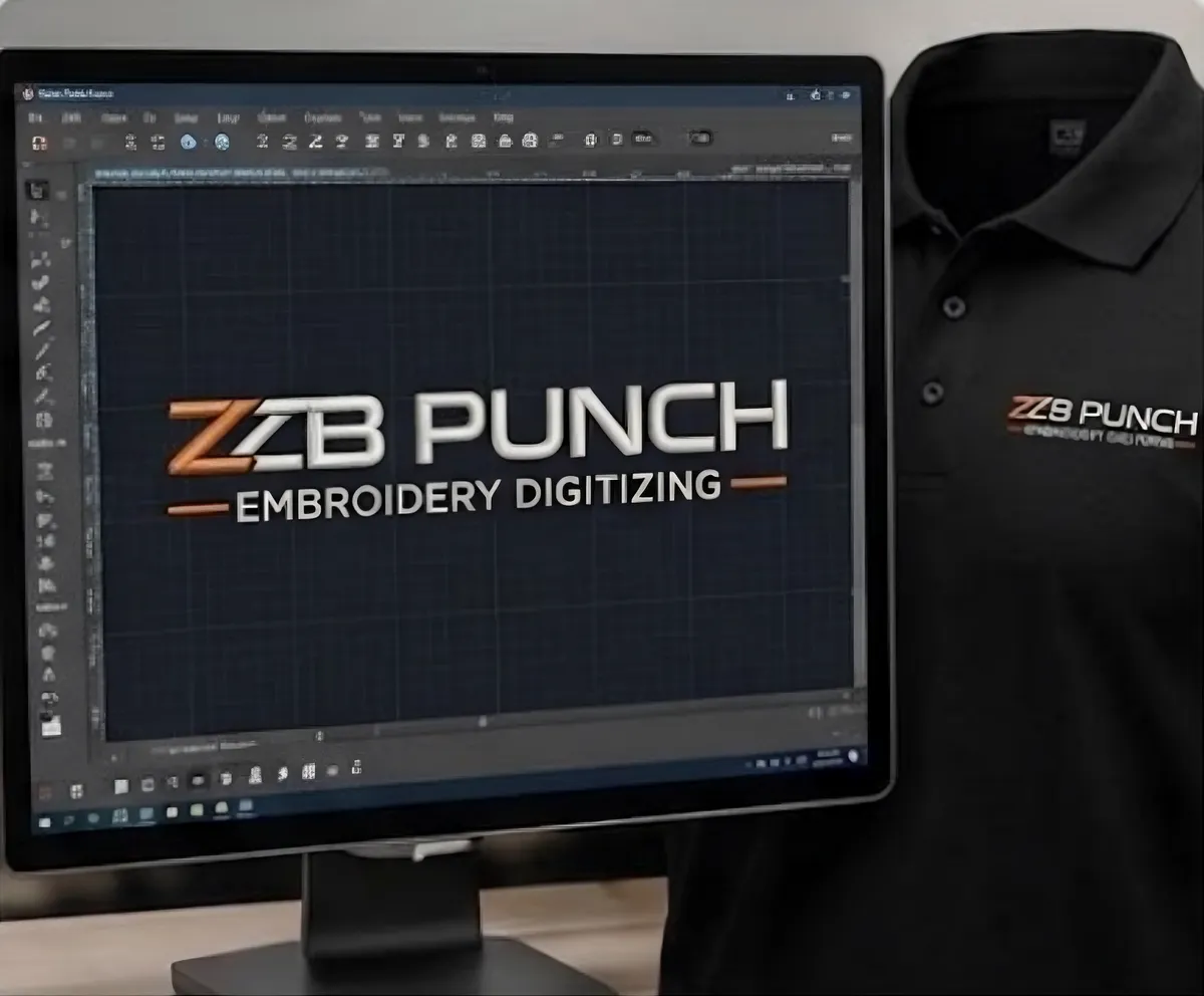 ZB Punch left chest logo digitized on screen and stitched on a polo