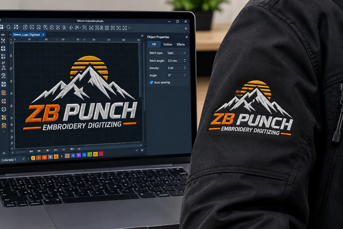 Sleeve logo embroidery digitizing